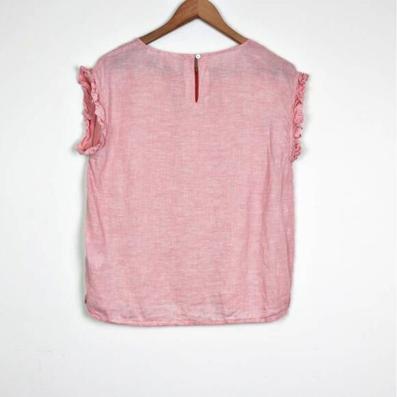Cynthia Rowley Size M Linen Blouse Flutter Ruffle Sleeve Soft Pink - Picture 6 of 10